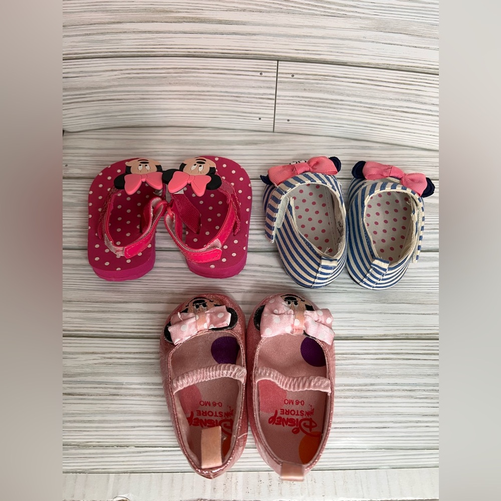 Disney Minnie Mouse Baby Girl Shoe Sandals Bundle Lot 0-6 Months Old - Picture 3 of 11